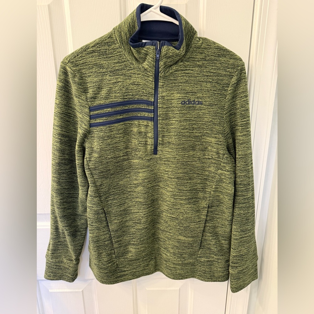 Adidas 3 stripe embroidered logo quarter zip green blue size 14
